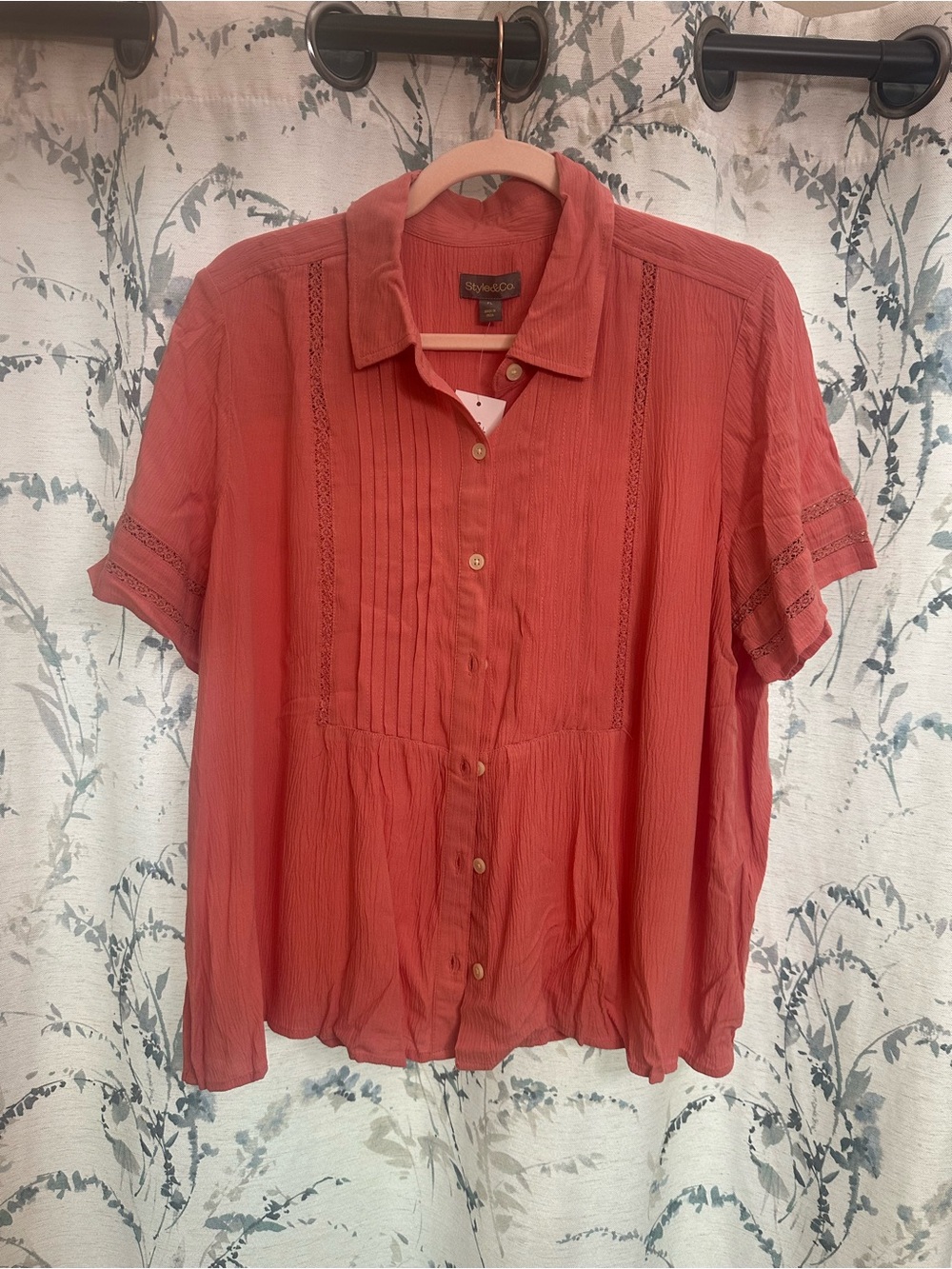 Style & Co. Coral Button-Front Pintuck Blouse